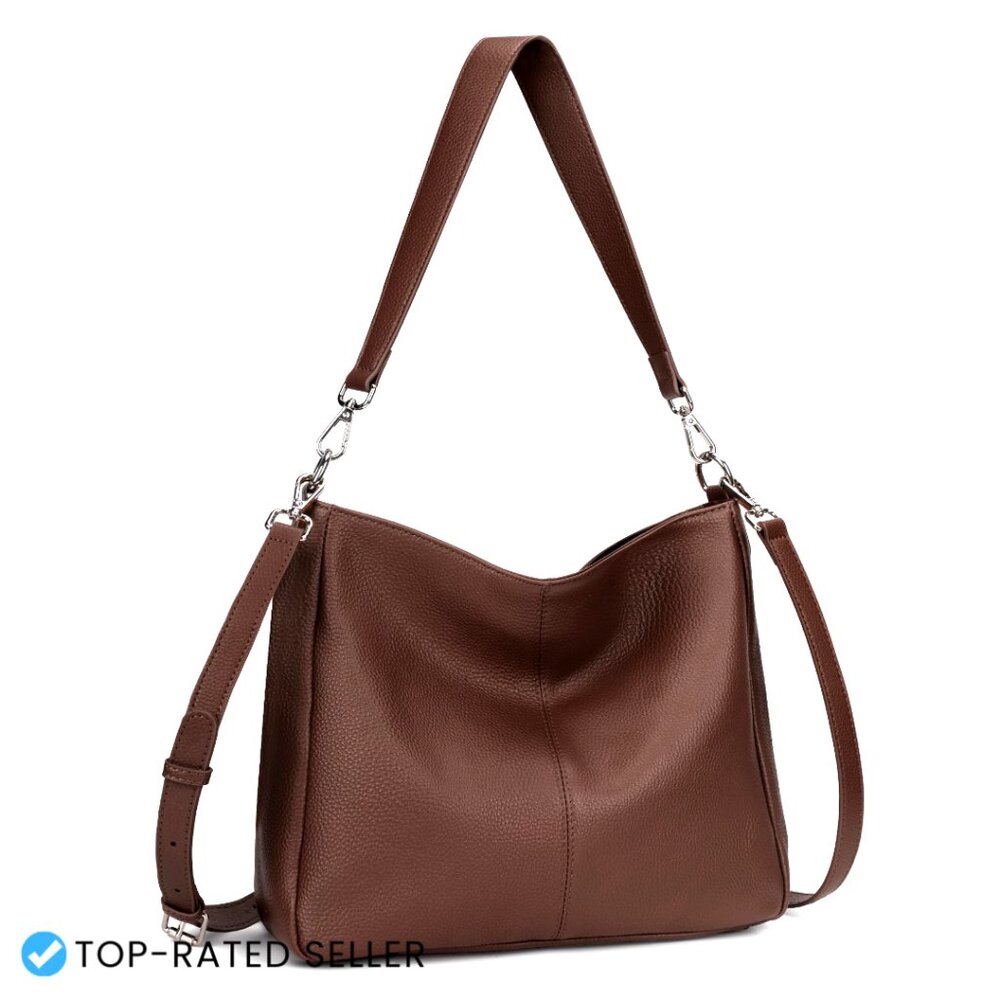 Genuine Leather Hobo Bag Crossbody Shoulder Handbag Adjustable Straps Elegant